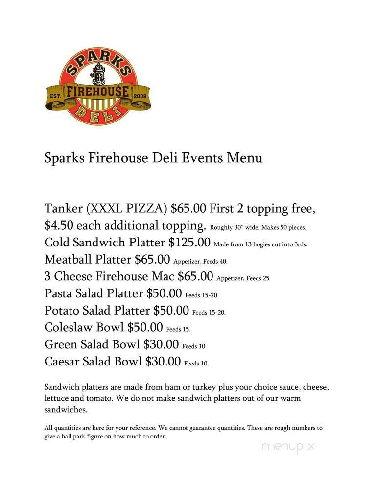 Sparks Firehouse Deli - Puyallup, WA menu_pic