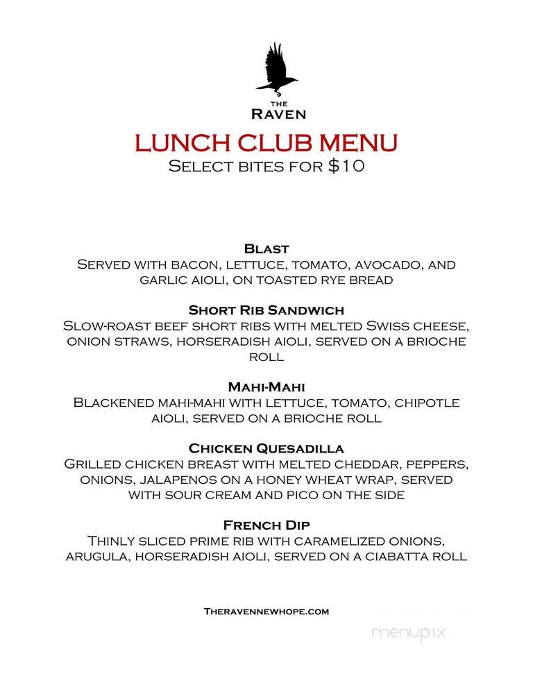 Raven - New Hope, PA menu_pic