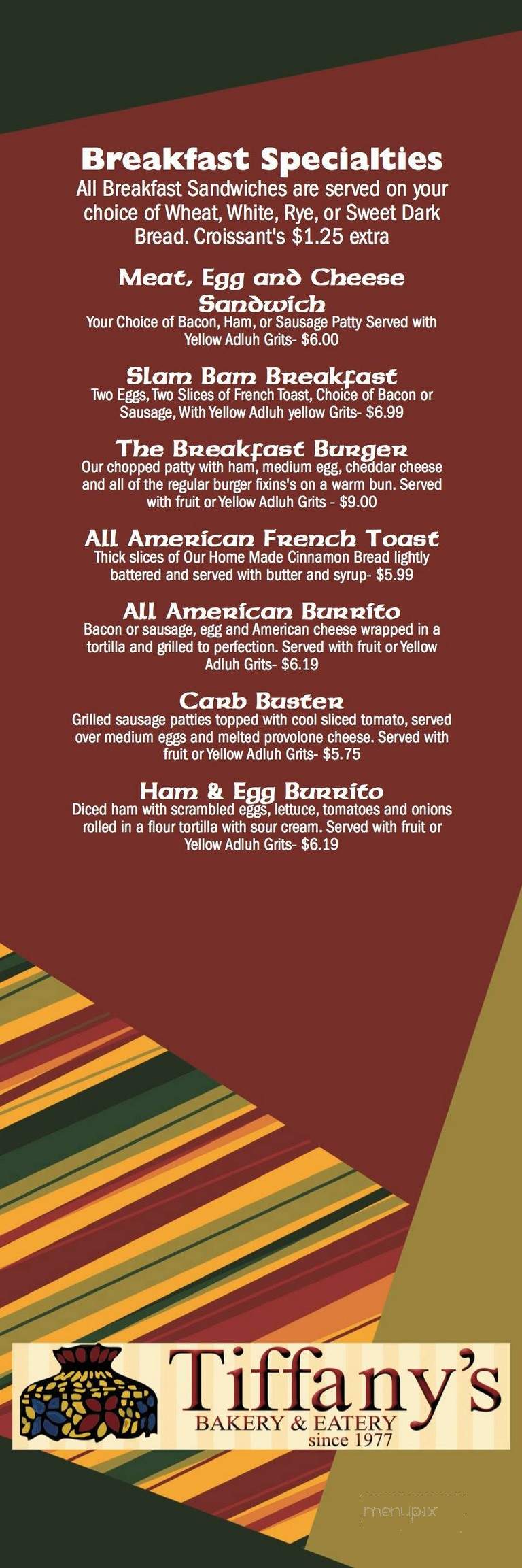 Tiffany's Bakery & Eatery - Columbia, SC menu_pic