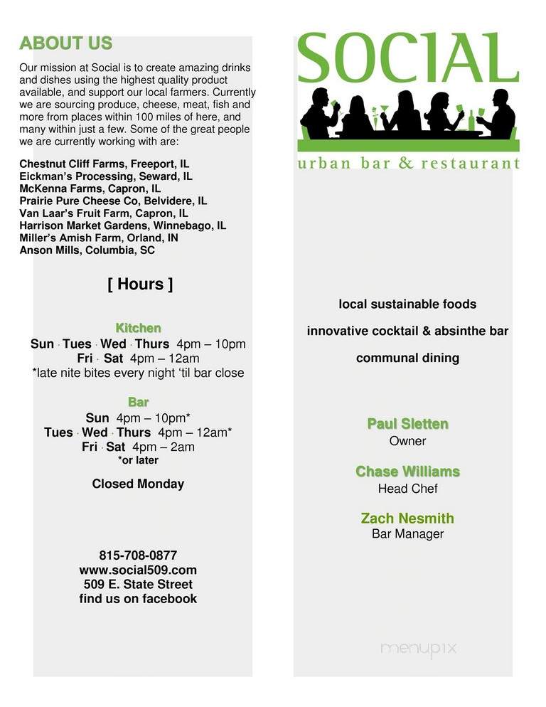 Social Urban Bar and Restaurant - Rockford, IL menu_pic