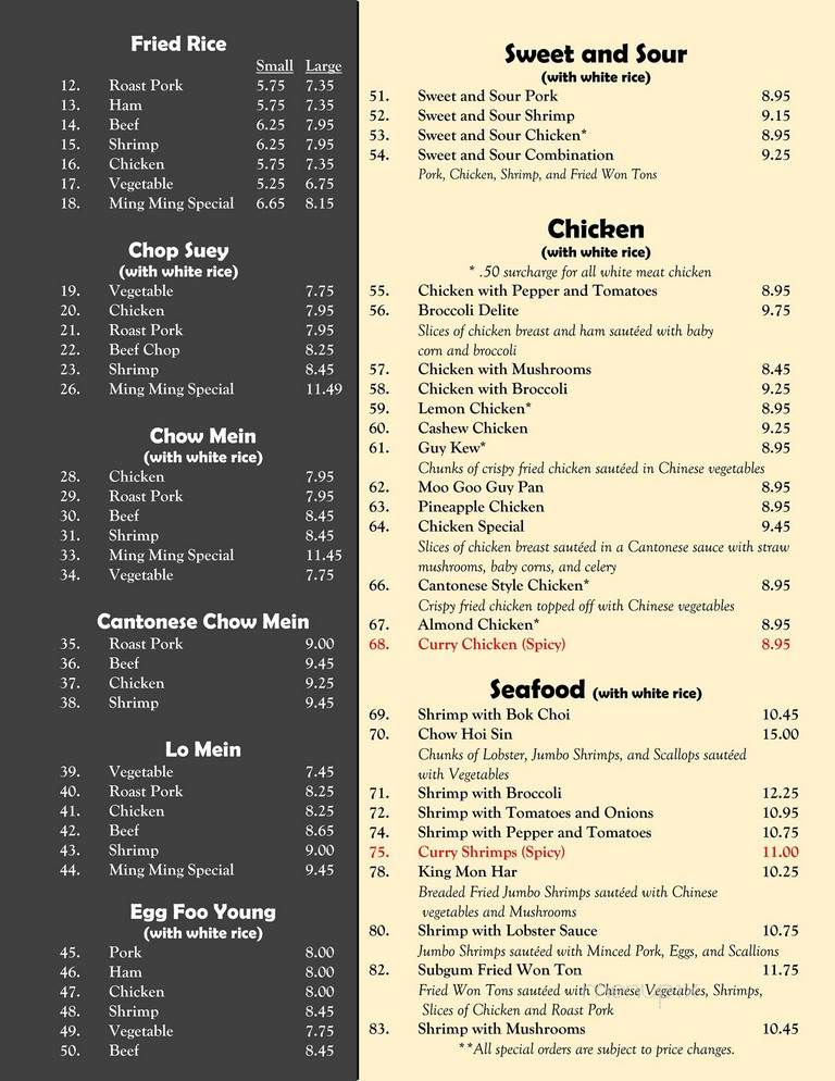 Ming Ming - Bath, SC menu_pic