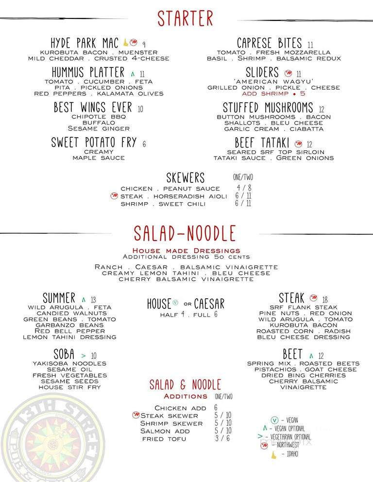13th Street Pub and Grill - Boise, ID menu_pic