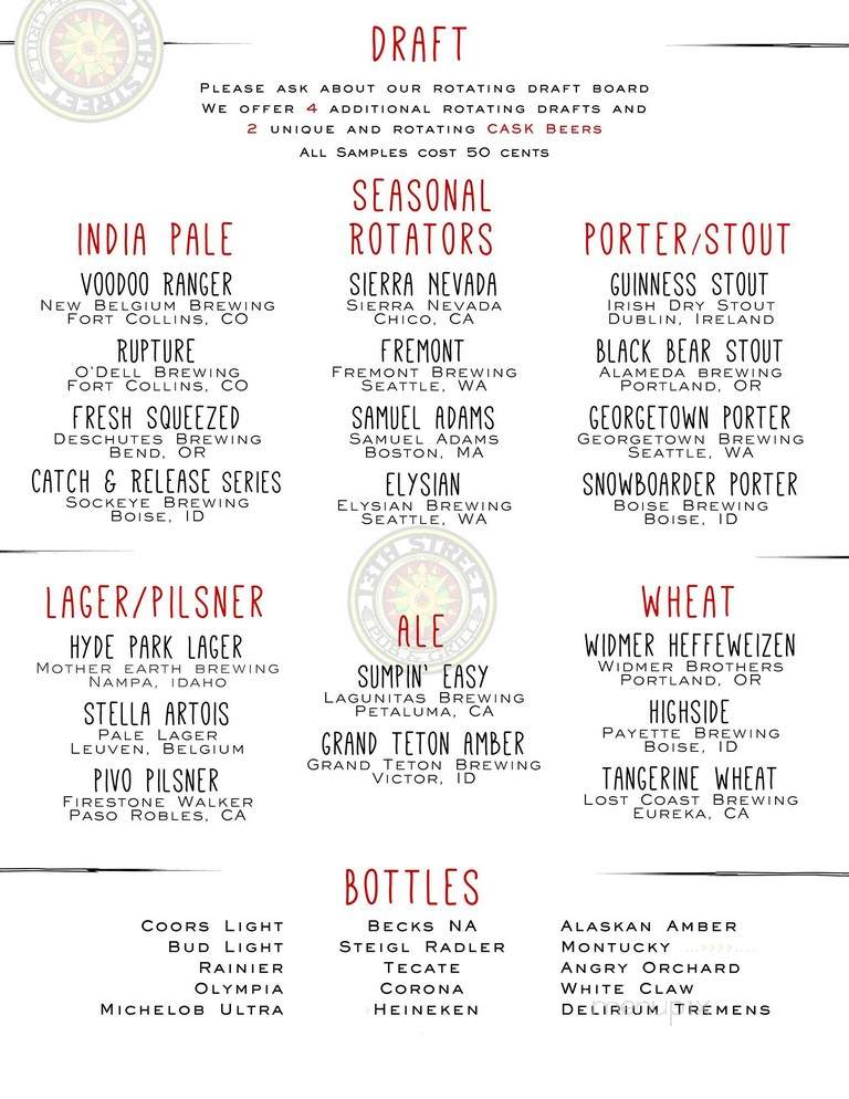 13th Street Pub and Grill - Boise, ID menu_pic