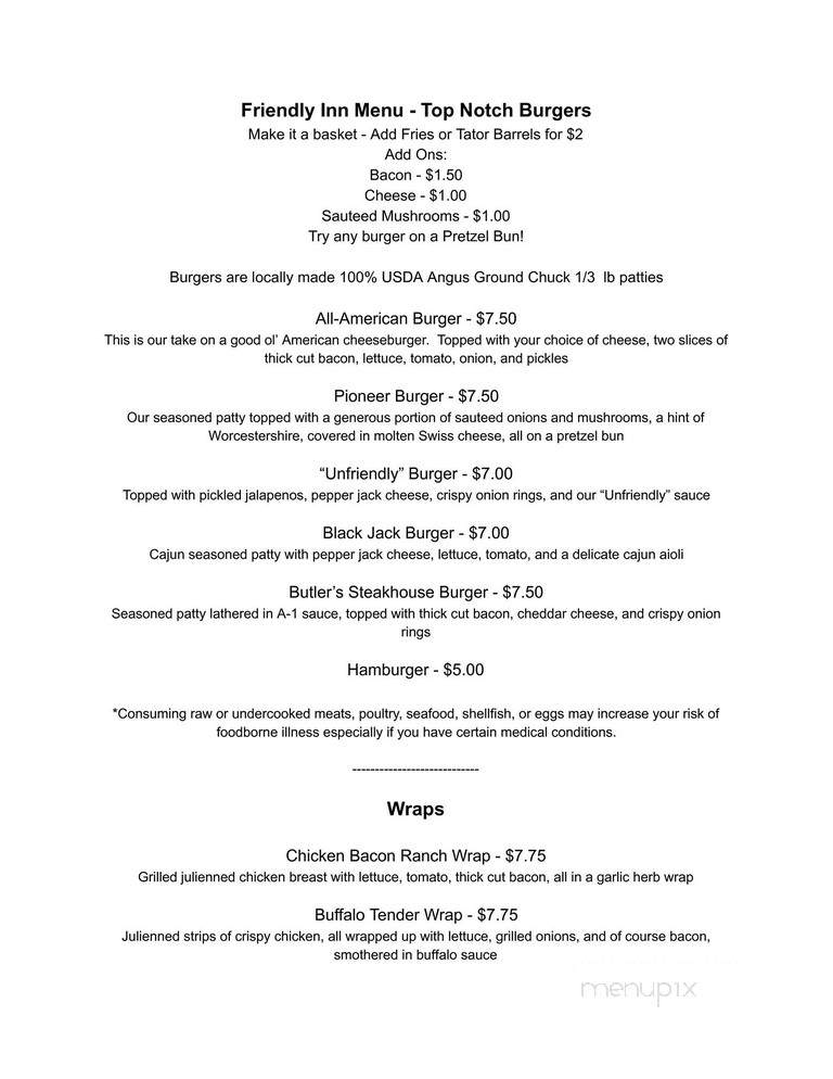 Friendly Inn - Monroe, WI menu_pic