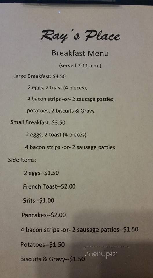 Ray's Place - Lima, OH menu_pic