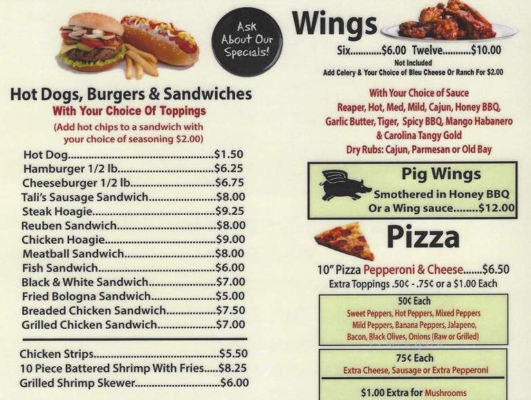White Front Tavern - Grafton, WV menu_pic