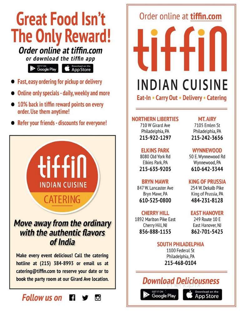 Tiffin Indian Cuisine - Bryn Mawr, PA menu_pic