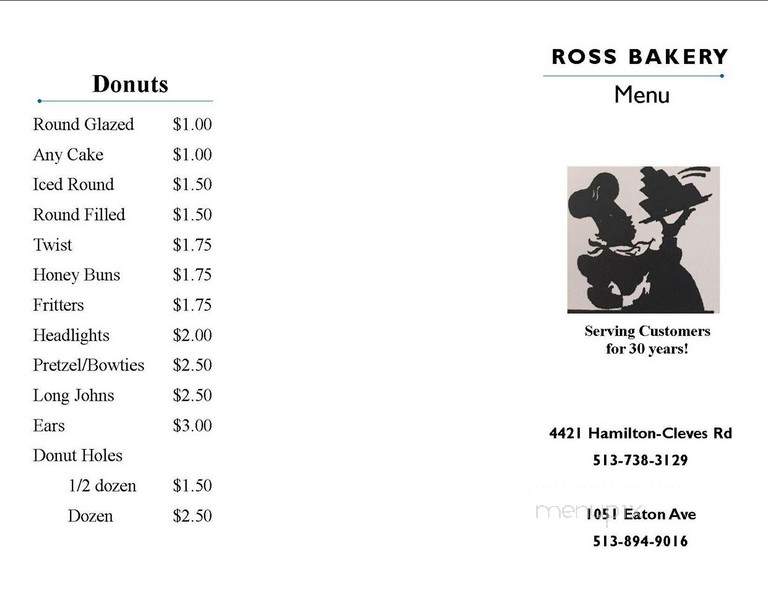 Ross Bakery - Hamilton, OH menu_pic