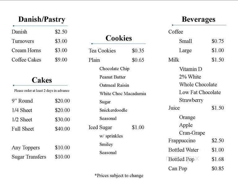 Ross Bakery - Hamilton, OH menu_pic