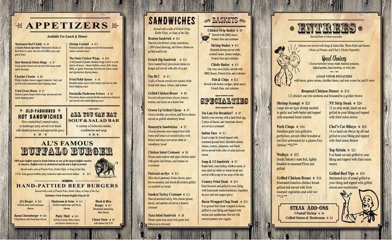 Al's Oasis Incorporated Cafe & Lounge - Oacoma, SD menu_pic