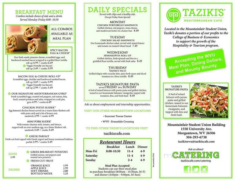 Taziki's - Morgantown, WV menu_pic