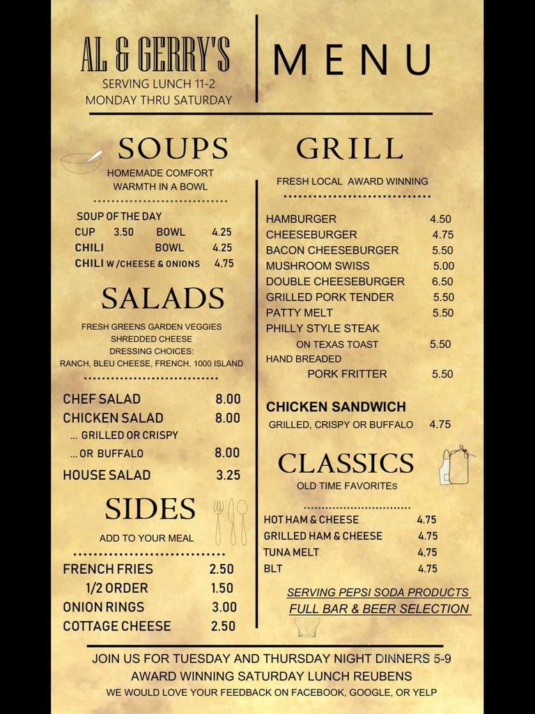 AL & Gerry's Tap - Eldridge, IA menu_pic