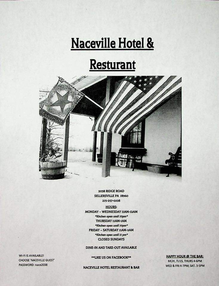 Naceville Hotel - Sellersville, PA menu_pic