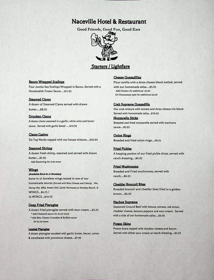 Naceville Hotel - Sellersville, PA menu_pic