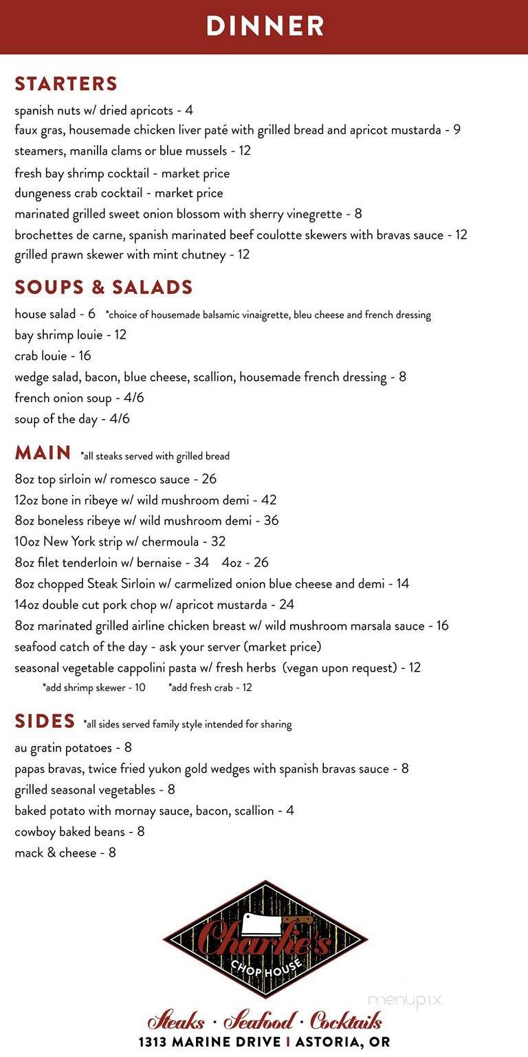 Charlie's Chop House - Southgate, MI menu_pic