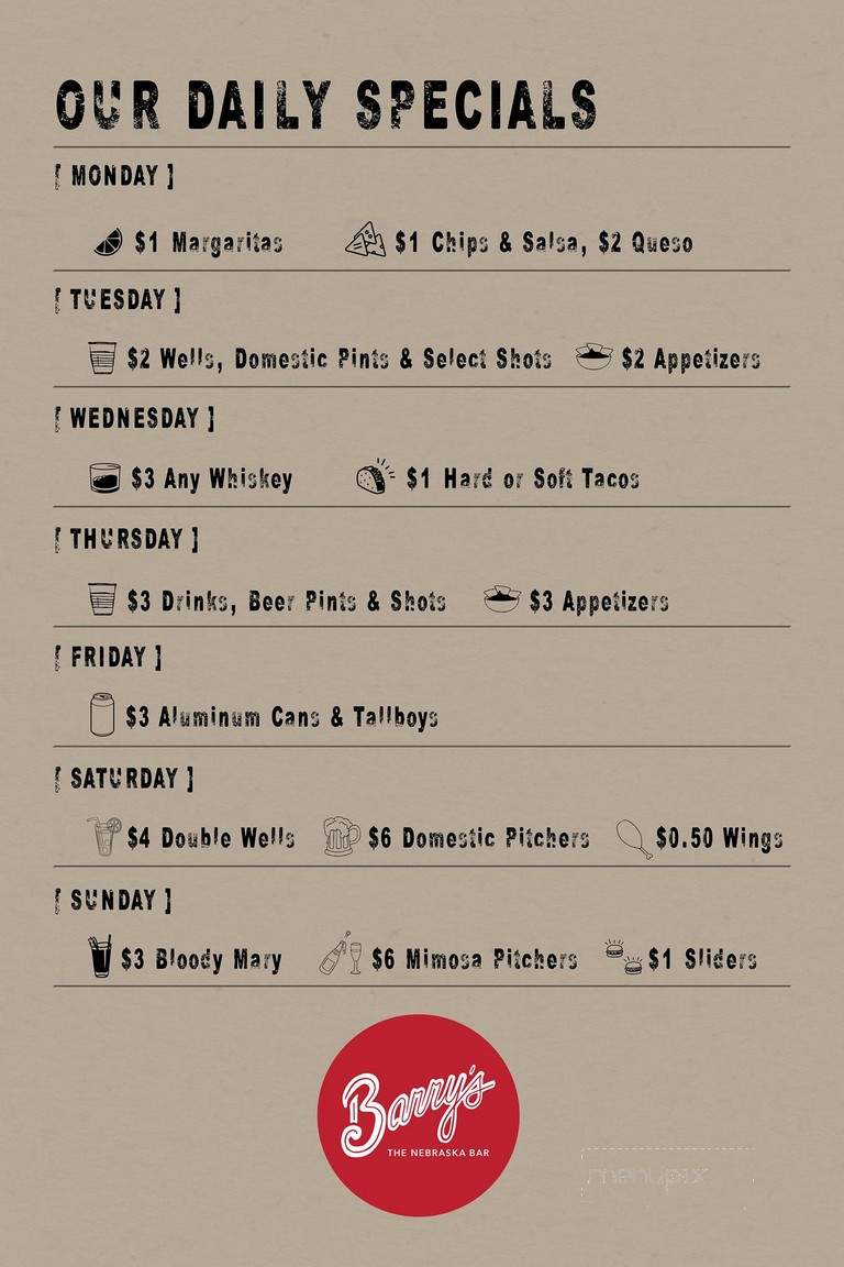 Barry's Bar & Grill - Lincoln, NE menu_pic