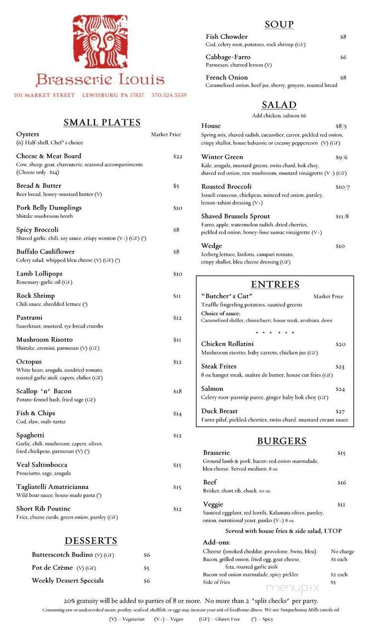 Brasserie Louis - Lewisburg, PA menu_pic