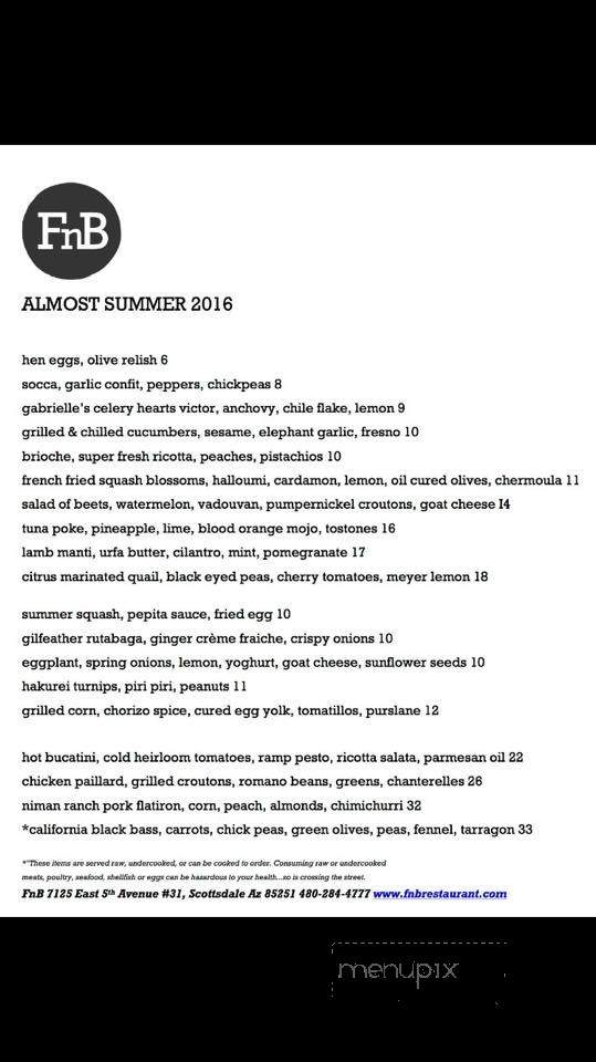 FnB Scottsdale - Scottsdale, AZ menu_pic