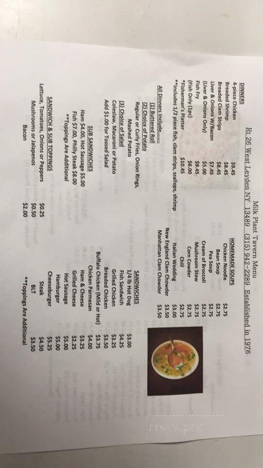 Milk Plant Tavern - West Leyden, NY menu_pic