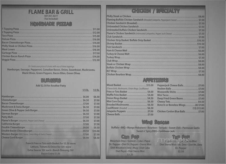 Flame Bar - Saint Peter, MN menu_pic
