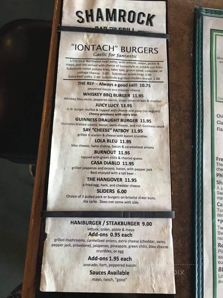 Shamrock Tavern - Longview, WA menu_pic