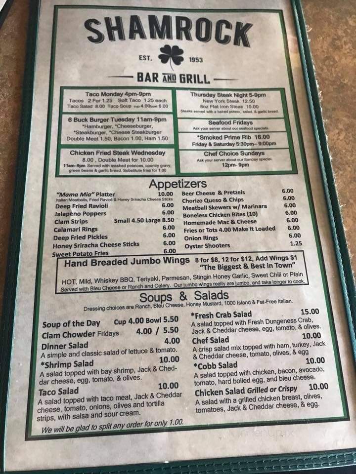Shamrock Tavern - Longview, WA menu_pic