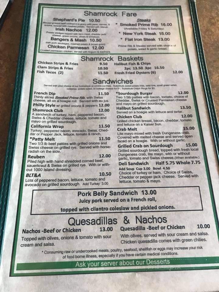 Shamrock Tavern - Longview, WA menu_pic