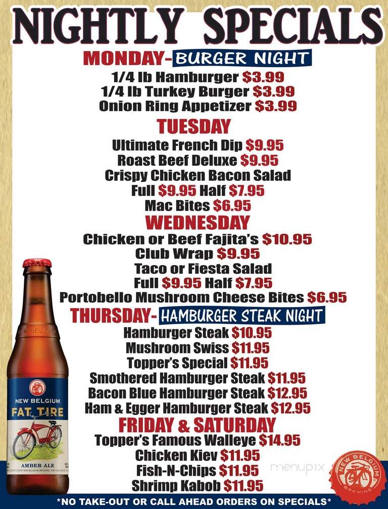 Topper's Bar & Grill - Montevideo, MN menu_pic