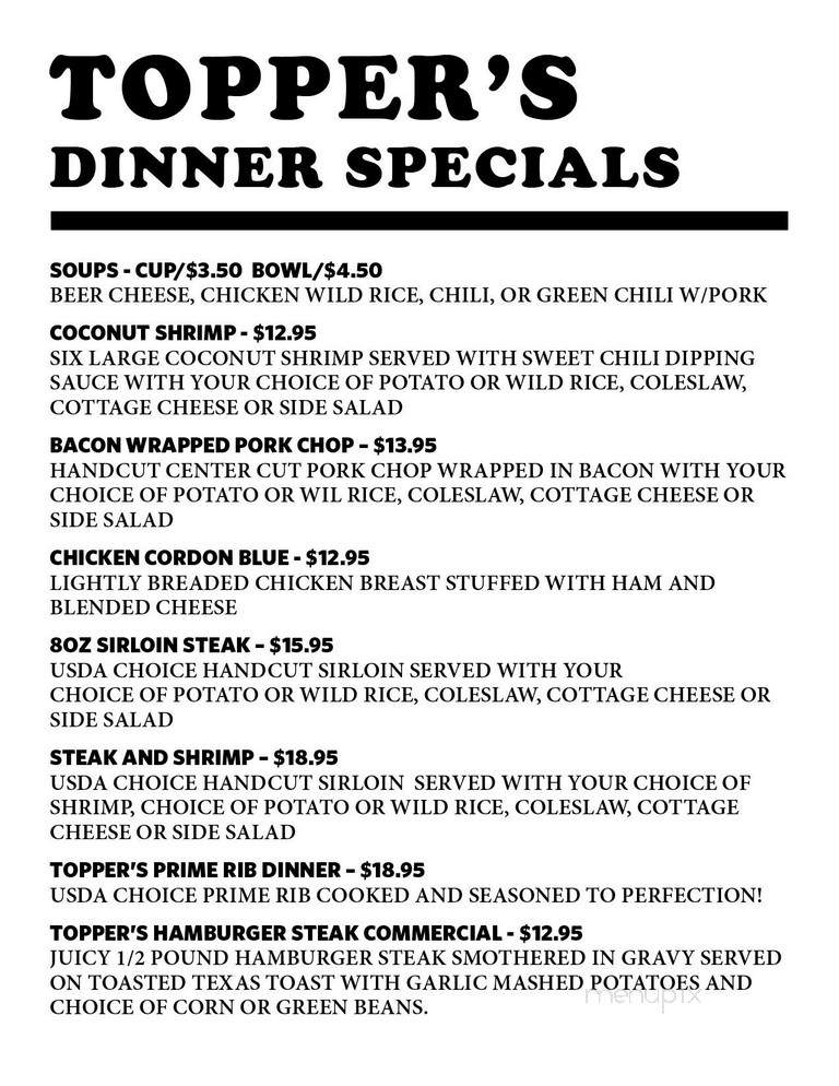 Topper's Bar & Grill - Montevideo, MN menu_pic