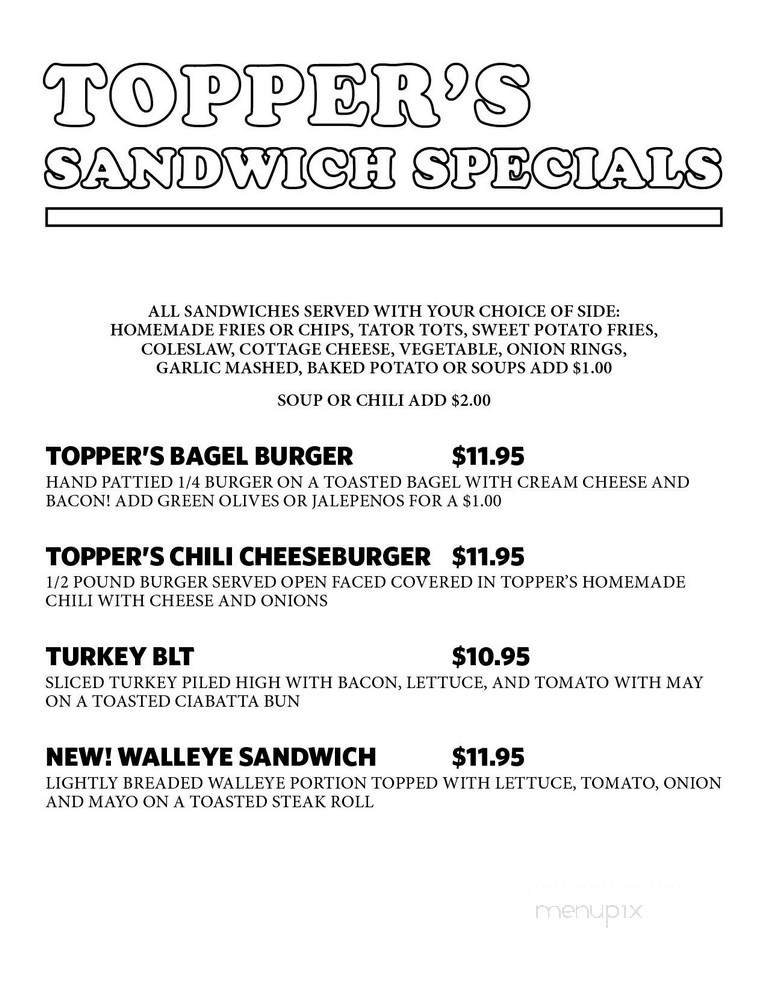 Topper's Bar & Grill - Montevideo, MN menu_pic
