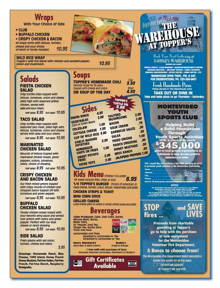 Topper's Bar & Grill - Montevideo, MN menu_pic