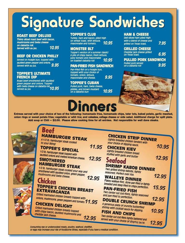 Topper's Bar & Grill - Montevideo, MN menu_pic