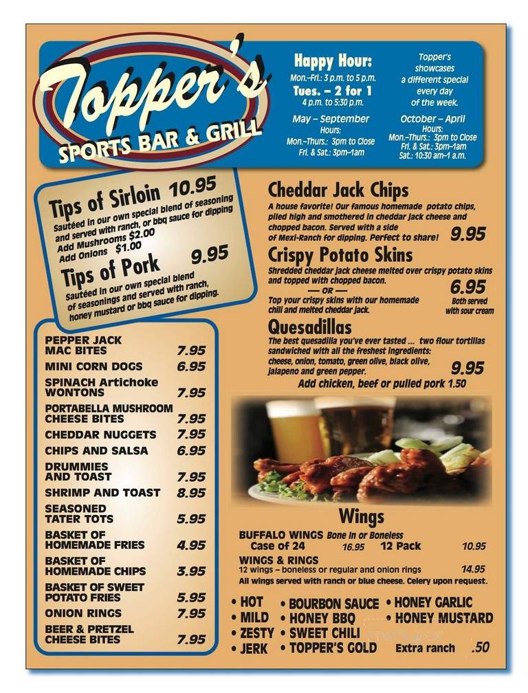 Topper's Bar & Grill - Montevideo, MN menu_pic