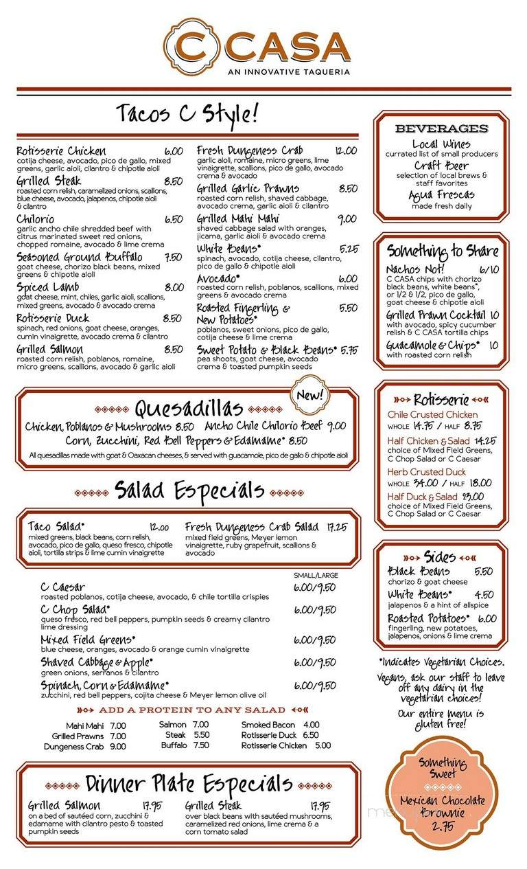 C CASA - Napa, CA menu_pic