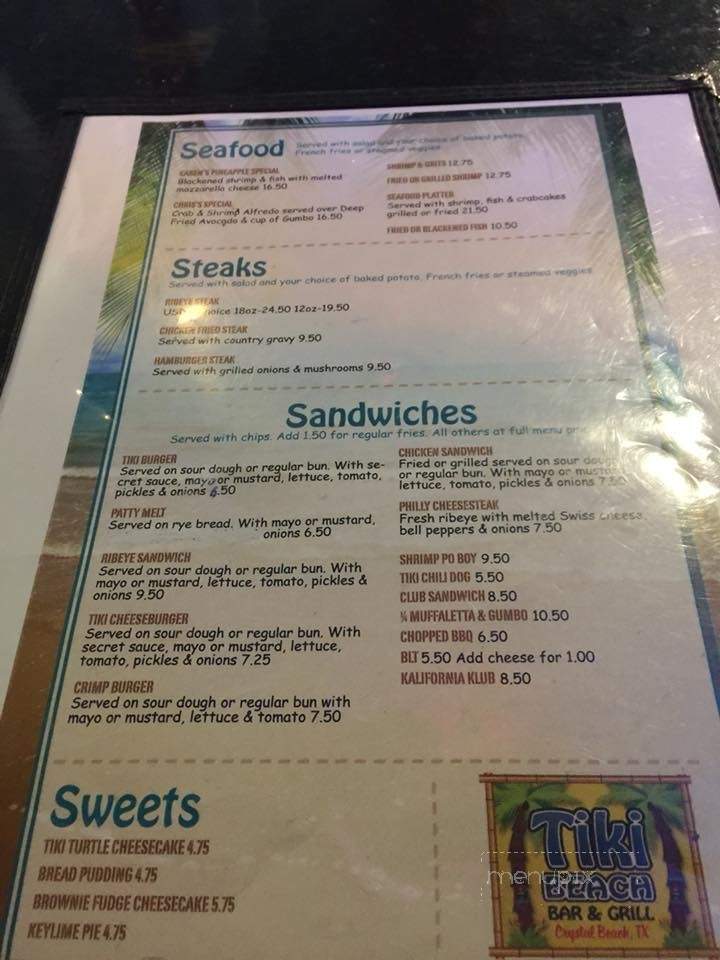 Tiki Beach Bar & Grill - Port Bolivar, TX menu_pic
