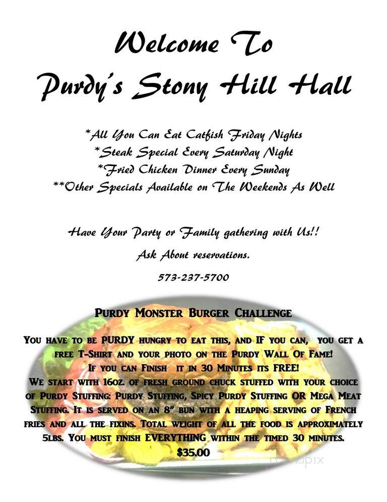 Stony Hill Hall Incorporated - Owensville, MO menu_pic