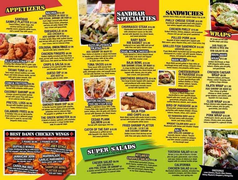 Sandbar Sports Grill - Coral Gables, FL menu_pic