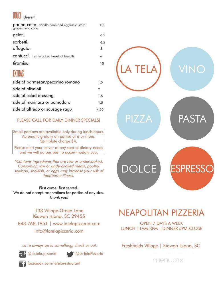 La Tela Pizzeria - Johns Island, SC menu_pic