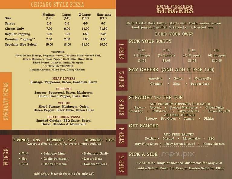 Castle Rock Bar & Grill - Golden Valley, AZ menu_pic