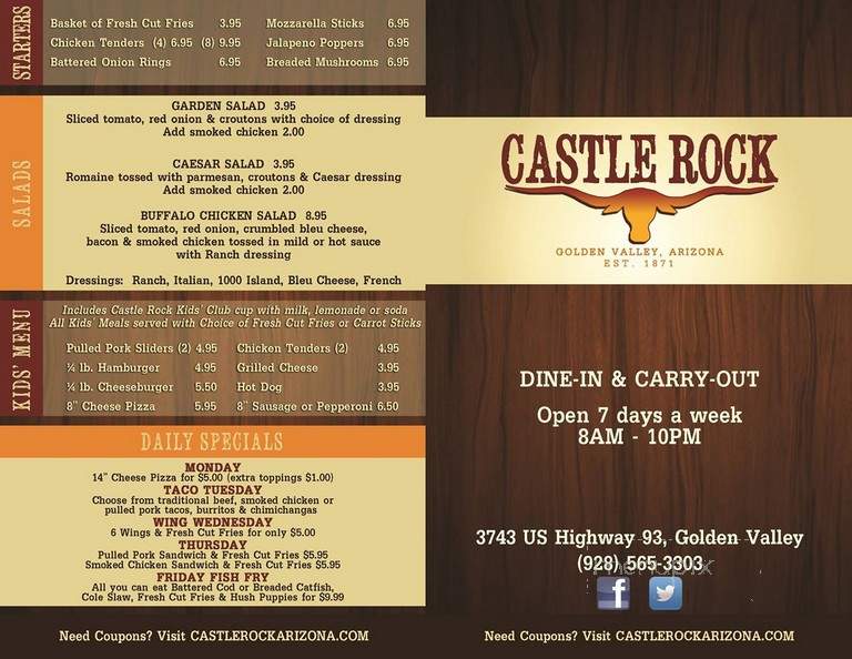 Castle Rock Bar & Grill - Golden Valley, AZ menu_pic