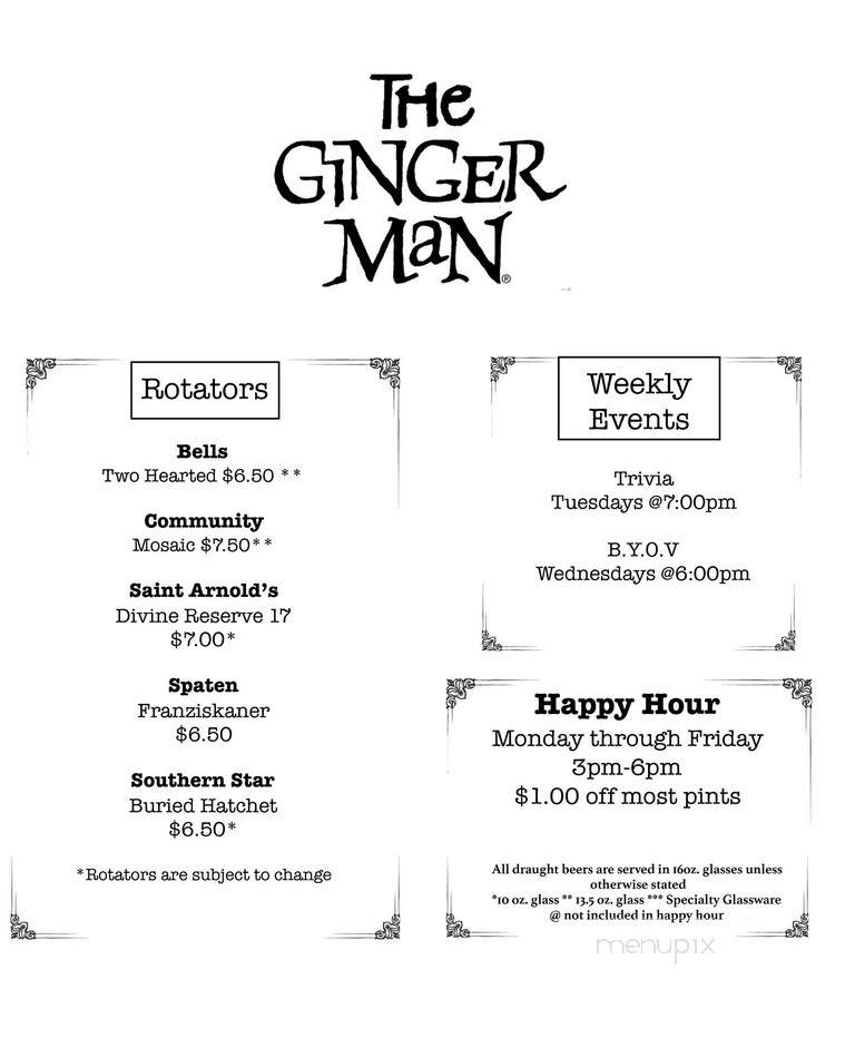 Ginger Man Pub - Dallas, TX menu_pic