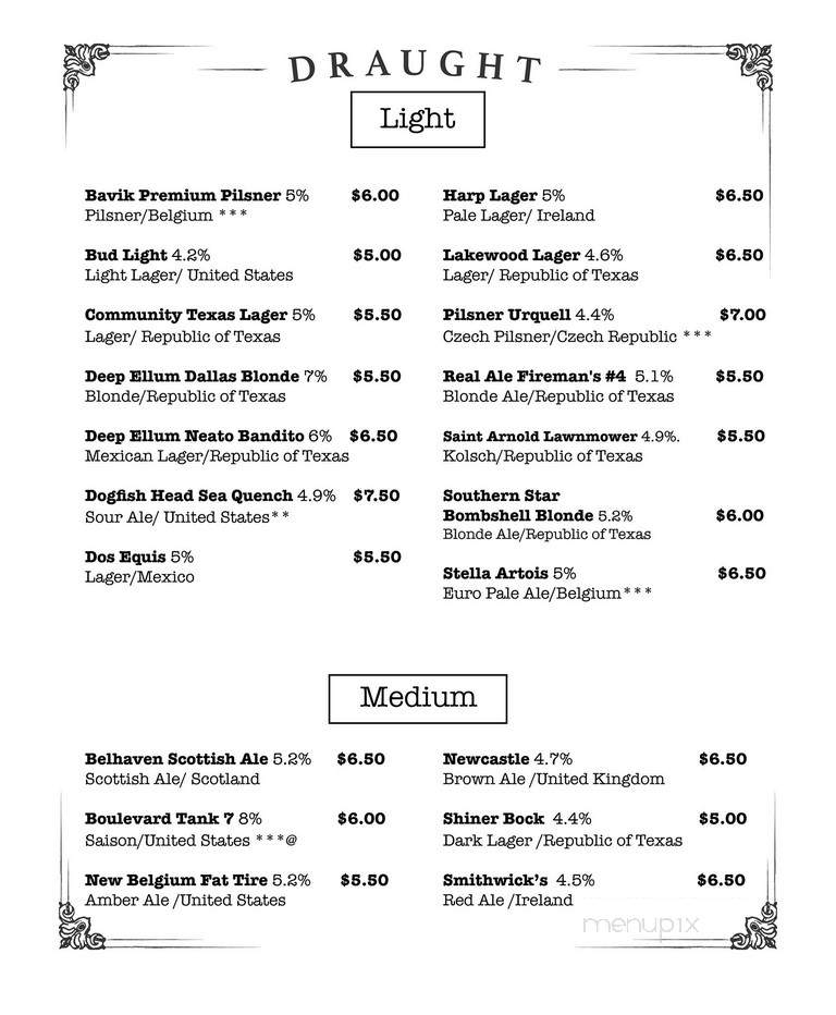 Ginger Man Pub - Dallas, TX menu_pic