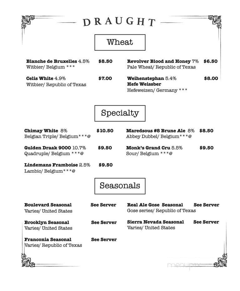 Ginger Man Pub - Dallas, TX menu_pic