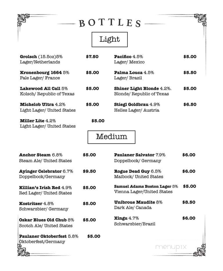 Ginger Man Pub - Dallas, TX menu_pic