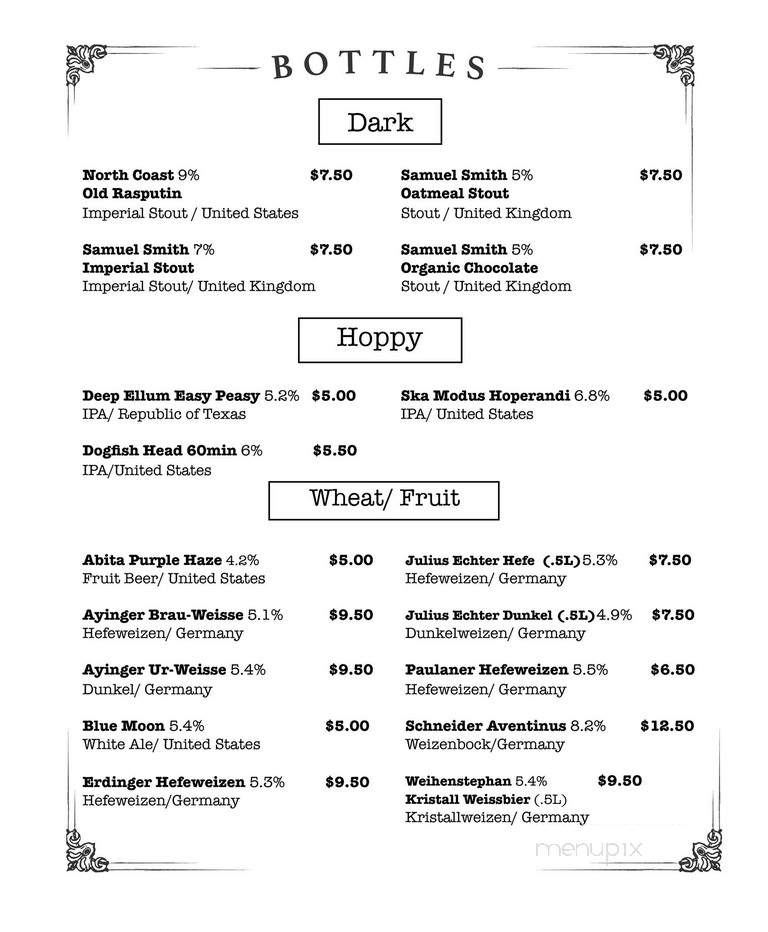 Ginger Man Pub - Dallas, TX menu_pic