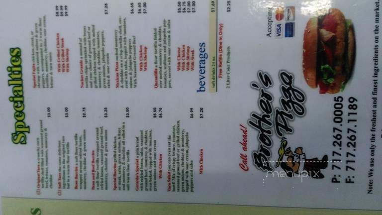 Brother's Pizza - Chambersburg, PA menu_pic