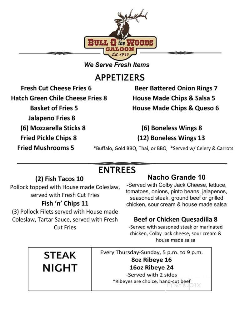Bull O' The Woods Saloon - Red River, NM menu_pic