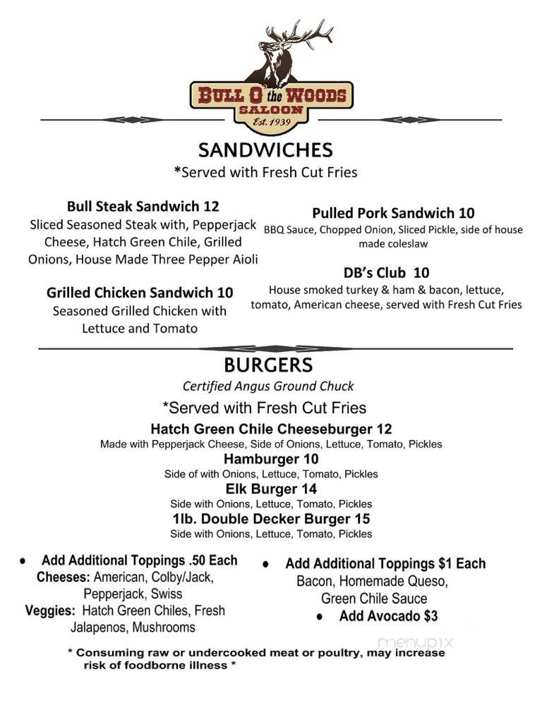Bull O' The Woods Saloon - Red River, NM menu_pic