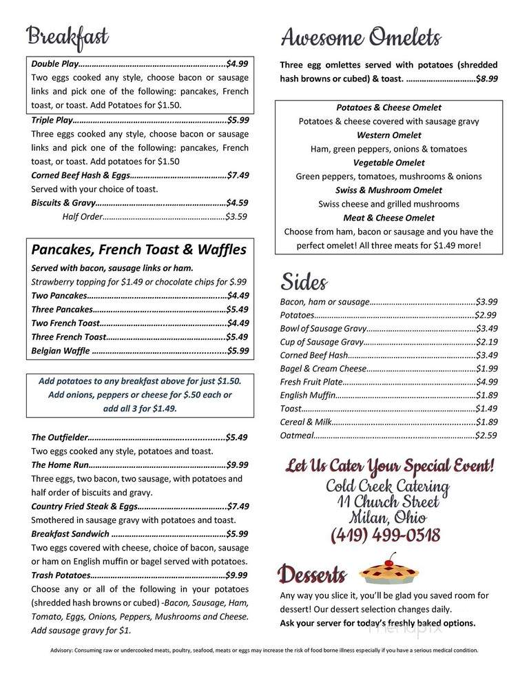 C & C Cold Creek Pub - Castalia, OH menu_pic