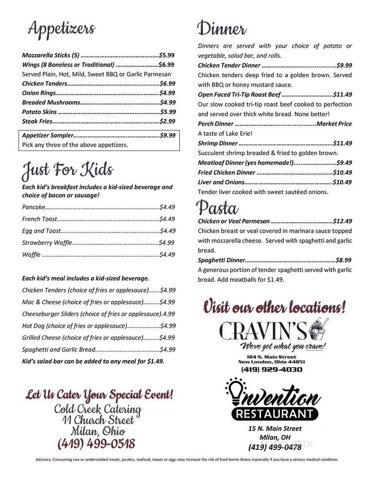 C & C Cold Creek Pub - Castalia, OH menu_pic